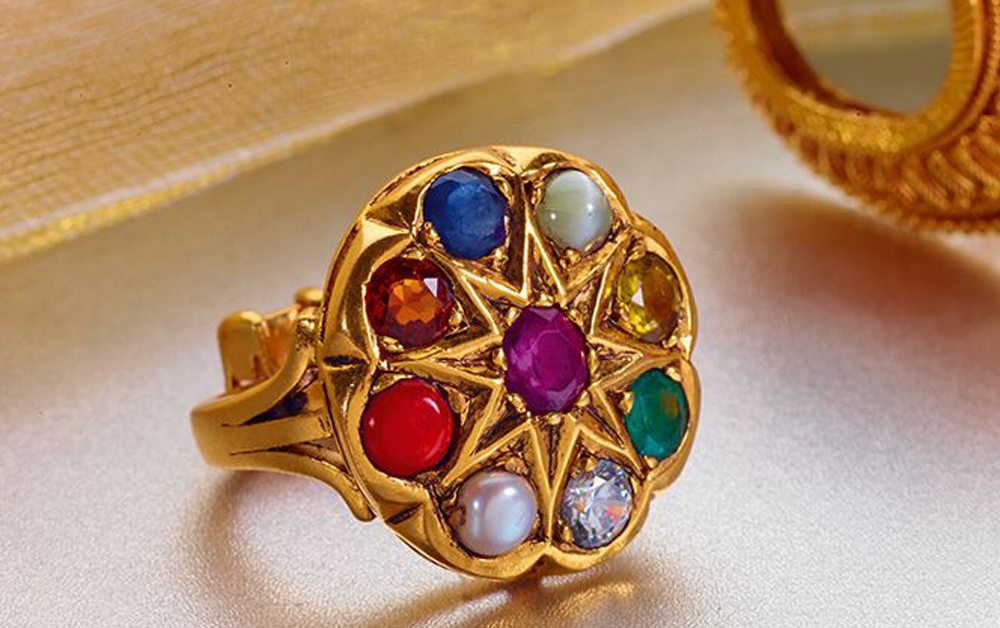 Gold Navaratna Ring for Ladies - JD SOLITAIRE