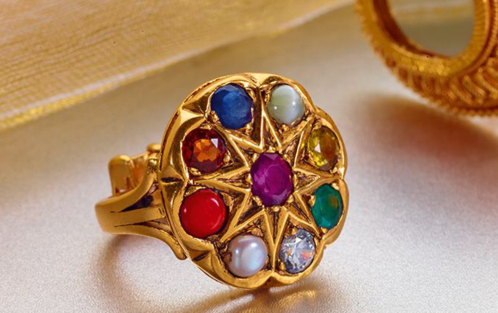 Navaratna Rectangular Finger Ring | Unisex Indian Jewelry | Exotic India Art